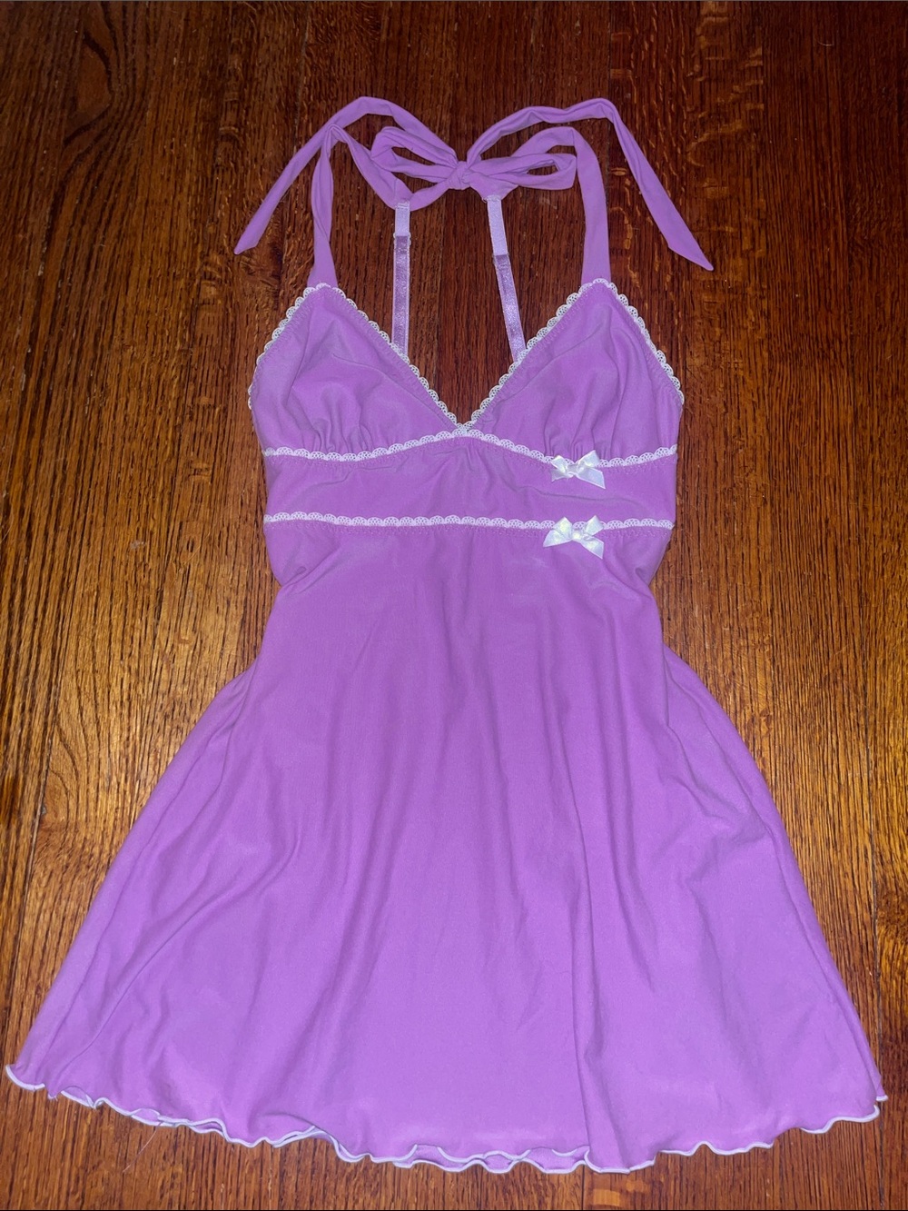 Cinemaetolile | Lavender Lace-Trim Mini Dress